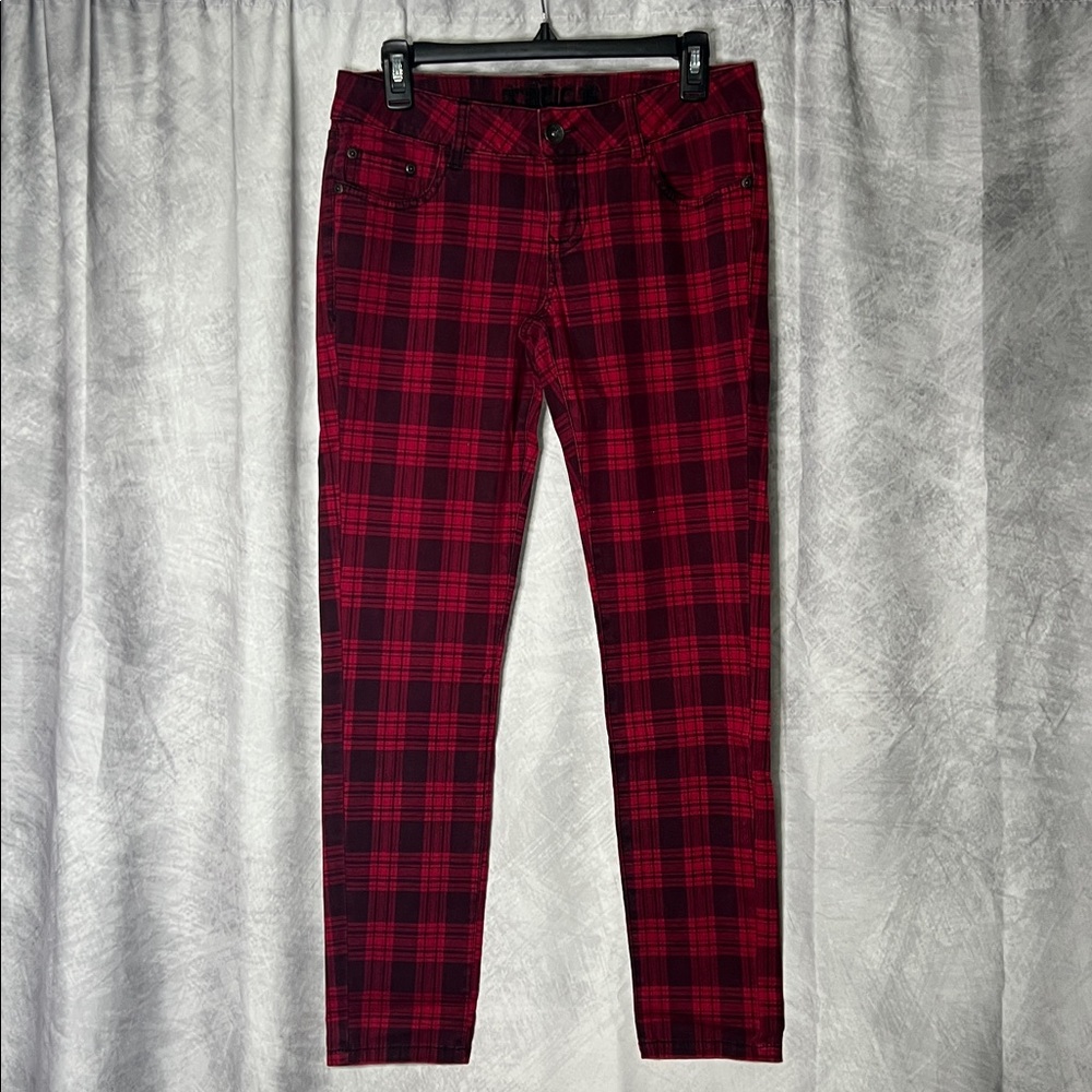 Truce Red & Black Plaid Skinny Jeans - size 9